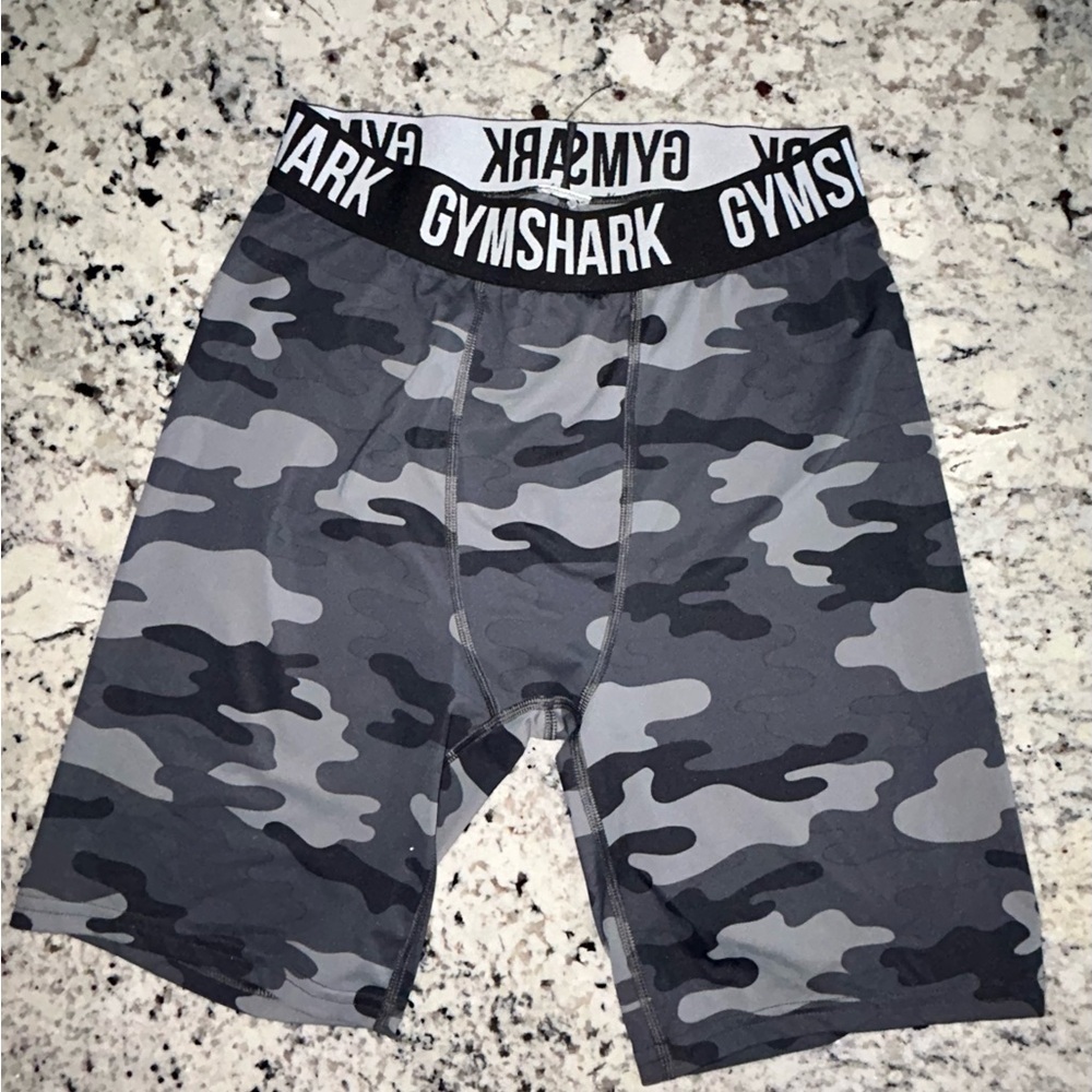 Gymshark Black and Gray Camo Compression Shorts